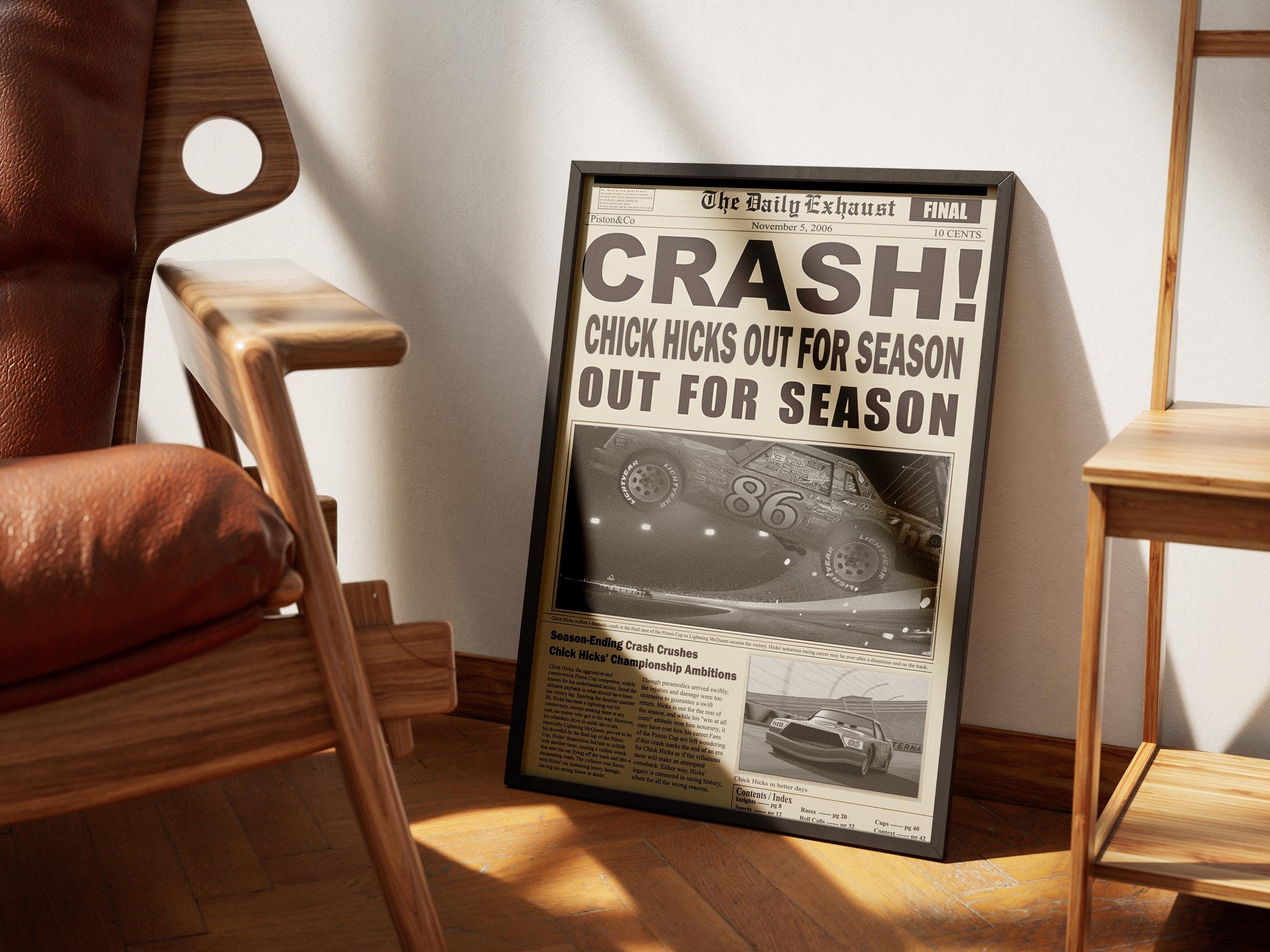 Chick Hicks Crash Poster – Piston Cup Newspaper Style Print - Etsy