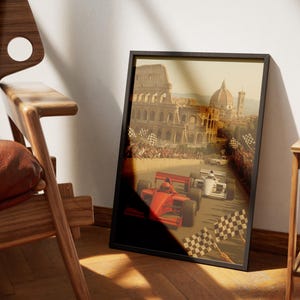 Formula Race in Ancient Rome – Vintage Style Digital Wall Art, F1 Car Poster, Racing Track Print, Historic Italy Motorsport Decor