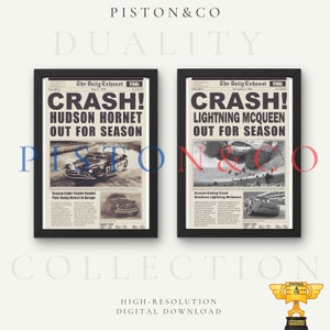 Dualitäts-Rasse Wreck Chroniken Poster Set - Hudson Hornet & Lightning McQueen Crash Moments - hochauflösender digitaler Download
