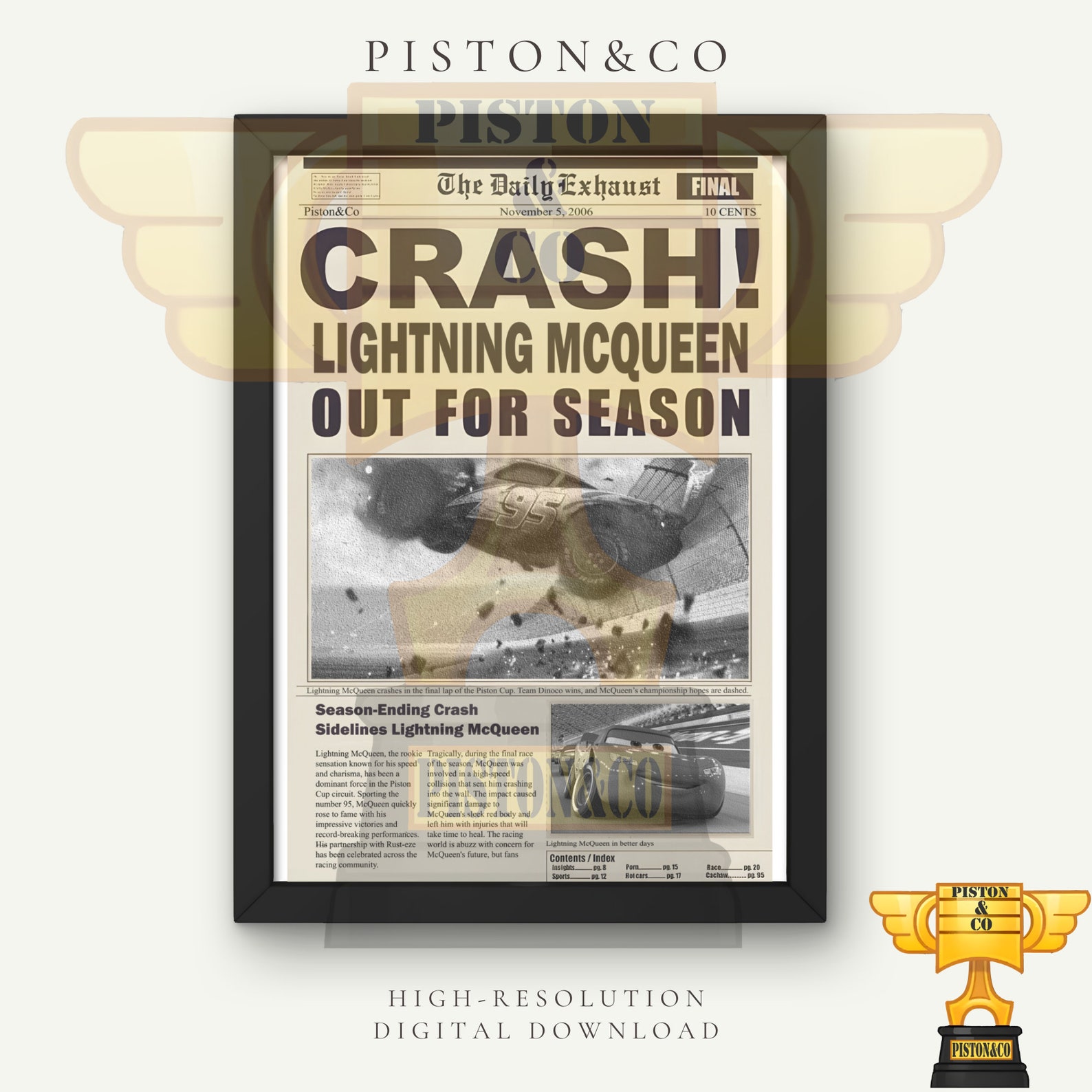 Lightning Mcqueen Crash Poster High resolution Digital Download 
