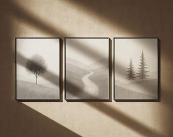 Minimalist Landscape Prints Set – Scandinavian Wall Art (Digital Download)