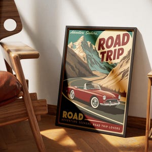 Vintage Road Trip Poster | Classic Car Travel Print | Retro Adventure Wall Art