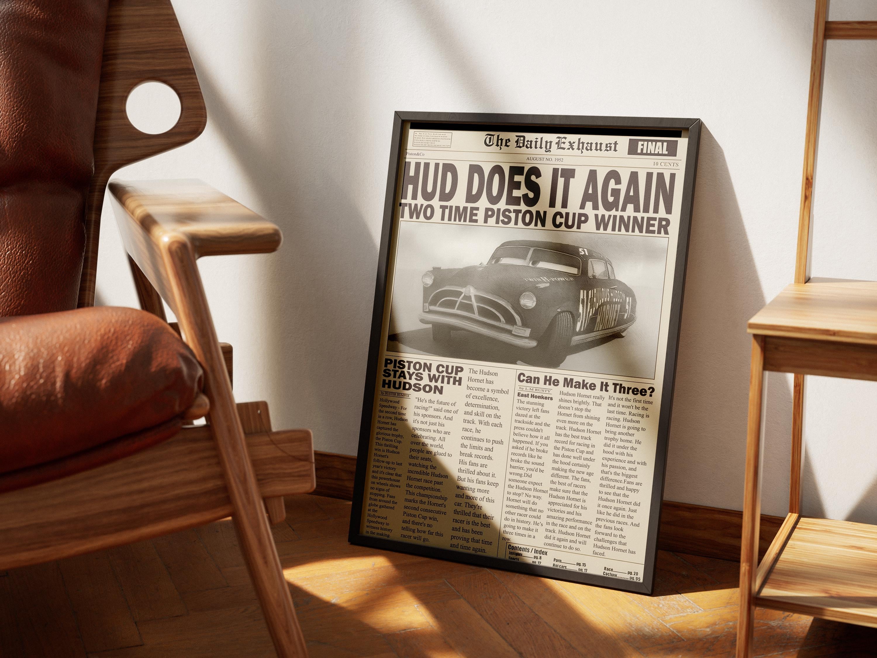 Vintage Hudson Hornet Newspaper Print: Piston Cup Winner (digital