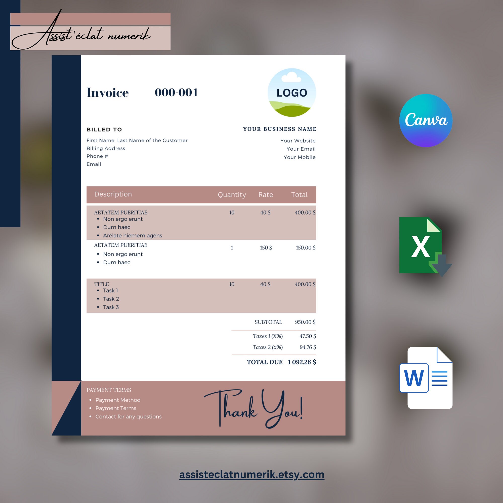 Professional Business Invoice Template Customizable Editable Design ...