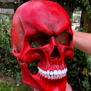 Red skull full head skull mask with movable jaw