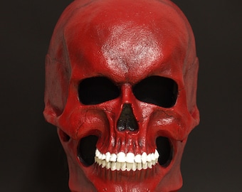 Red skull full head skull mask with movable jaw