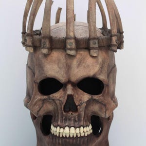 Full head angry skull mask with movable jaw and crown
