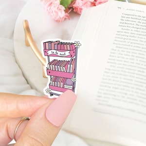 Roze bibliotheek boek winkelwagen sticker, TBR Book Club sticker, Kindle sticker, waterdichte vinyl sticker, cadeau voor boekenliefhebber, beste vriend cadeau.