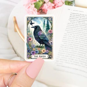 Raaf tarotkaartsticker, grillige Kindle-sticker, waterdichte vinylsticker, beste vriend cadeau voor vogelliefhebber.