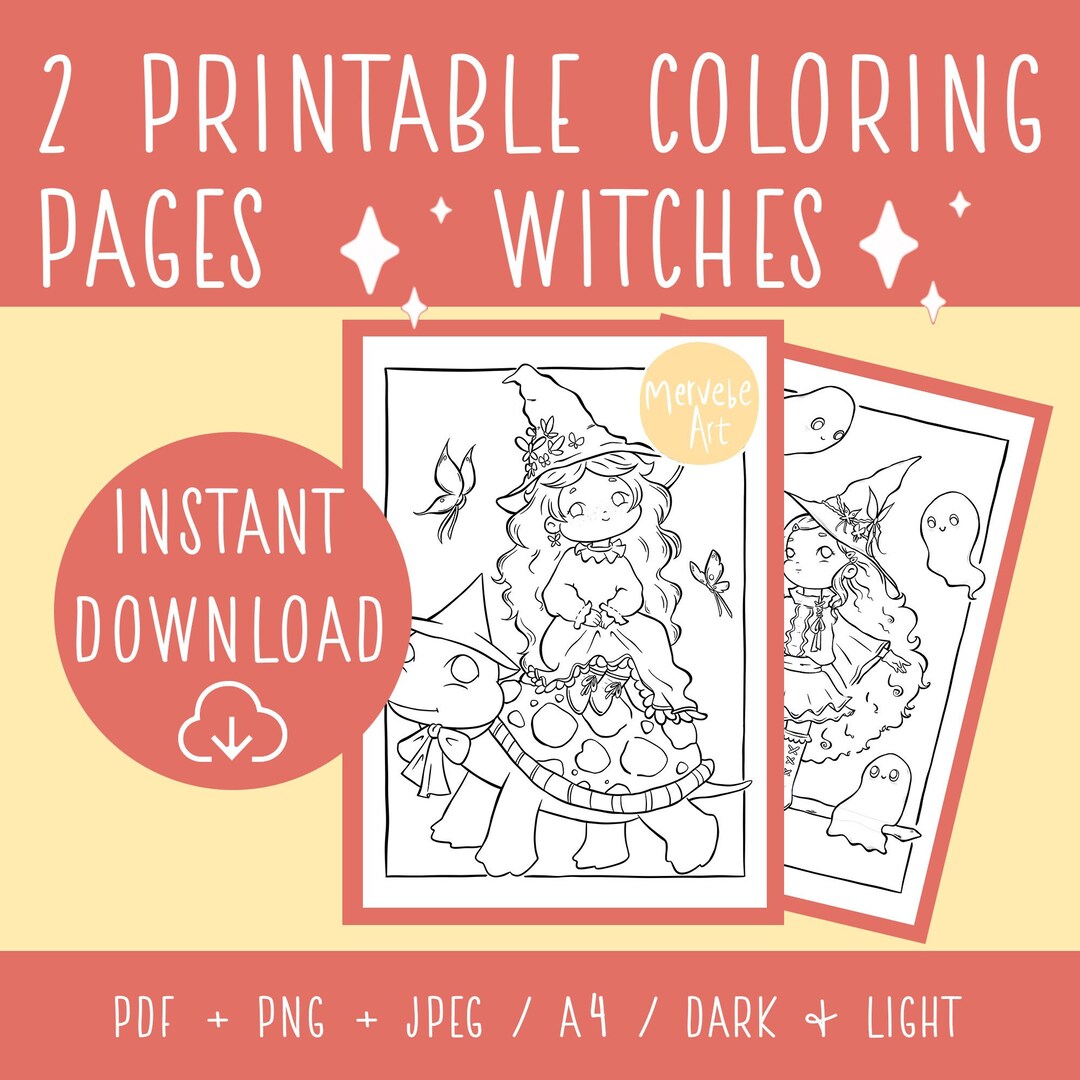 Cute Witches Coloring Pages, Witch on a Broomstick Drawing, Witch and ...