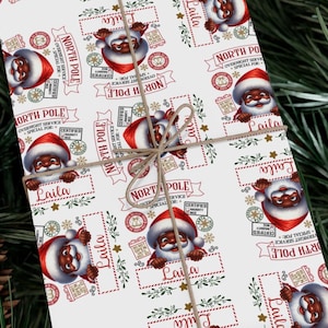 Christmas Over Night Delivery Black Santa Wrapping Paper, Christmas Gift Wrap Paper with Custom Name,  Personalized Xmas Wrap from Santa