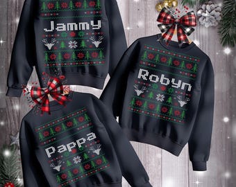 Personalized Ugly Sweater, Christmas Sweatshirt for Group, Custom Name Crewneck, Matching Made To Order Ugly Pullover, Family Ugly Sweater