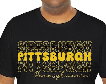 Pittsburgh Tee, Pittsburgh Retro Design Shirt, Yinzer Shirt, Gift for Pittsburgher, Pittsburgh Black and Gold, Pittsburgh Design Tee