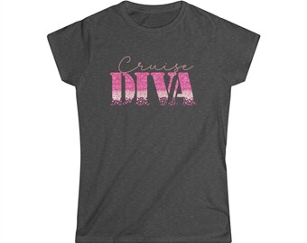 Women's Cruise Tee, Cruise Diva Shirt, Cheetah Print Cruise Diva Shirt, Faux Glitter Cruise t-shirt, Cruise Shirt for Her, Faux Glitter