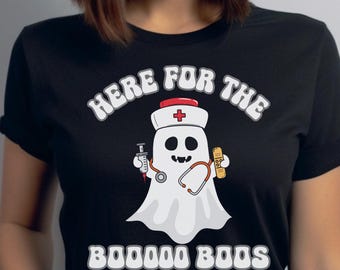 スクールナース ハロウィンTシャツ、小児科ナース ハロウィンシャツ、ナース向けのおもしろハロウィントップス、ブーブー ハロウィンシャツ