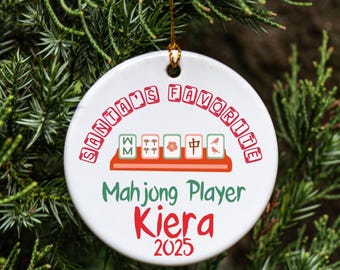 Personalized Santa's Favorite Mahjong Player Ornament, Custom Name Year Mahjong Tiles Christmas Decor, Gift for Mahjong Player 2025