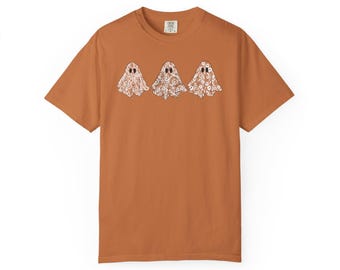 Halloween Lace Ghost T-Shirt, Floral Boho Shirt für Sie, Comfort Colors Lehrer Top, Minimalistisches T-Shirt, Herbst Ghost T-Shirt, Halloween-Liebhaber Geschenk