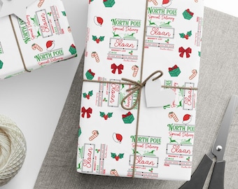 Christmas Special Delivery from Santa Wrapping Paper, Christmas Gift Wrap Paper with Custom Name,  Personalized Xmas Wrap from Santa