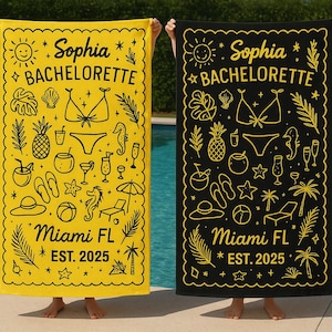 Personalized Bachelorette Beach Towel, Custom Name & Location Towel, Bridal Party Beach Gift, Bachelorette Party Towel, Bridal Shower Gift