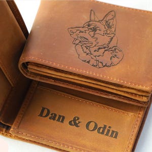 Cartera de cuero con foto personalizada, cartera para hombre con foto grabada y boceto personalizado, cartera con retrato de pareja a partir de foto, regalos de cumpleaños conmemorativos