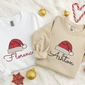 Embroidered Family Christmas Sweatshirt, Custom Name Christmas Hat Sweatshirt, Personalized Santa Hat Sweater, Xmas Matching Holiday Shirt