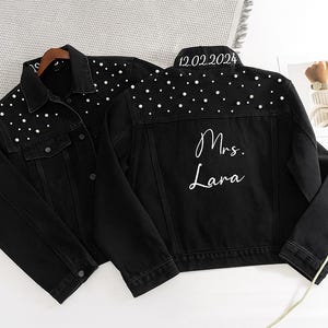 Embroidered Bride Denim Jacket, Bride Jean Jacket with Name, Custom Future Mrs Jacket, Personalized Bride Pearl Jacket, Bridal Shower Gift