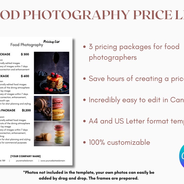 Food Photography Pricing List Template | Food Photography | Canva Template