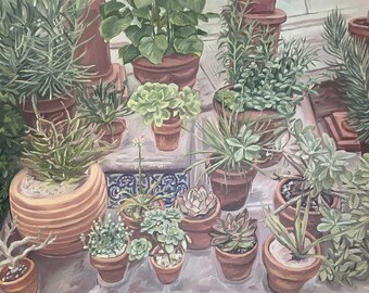 Botanical Garden Potted Plants Original Oil Painting - 20x30in Canvas