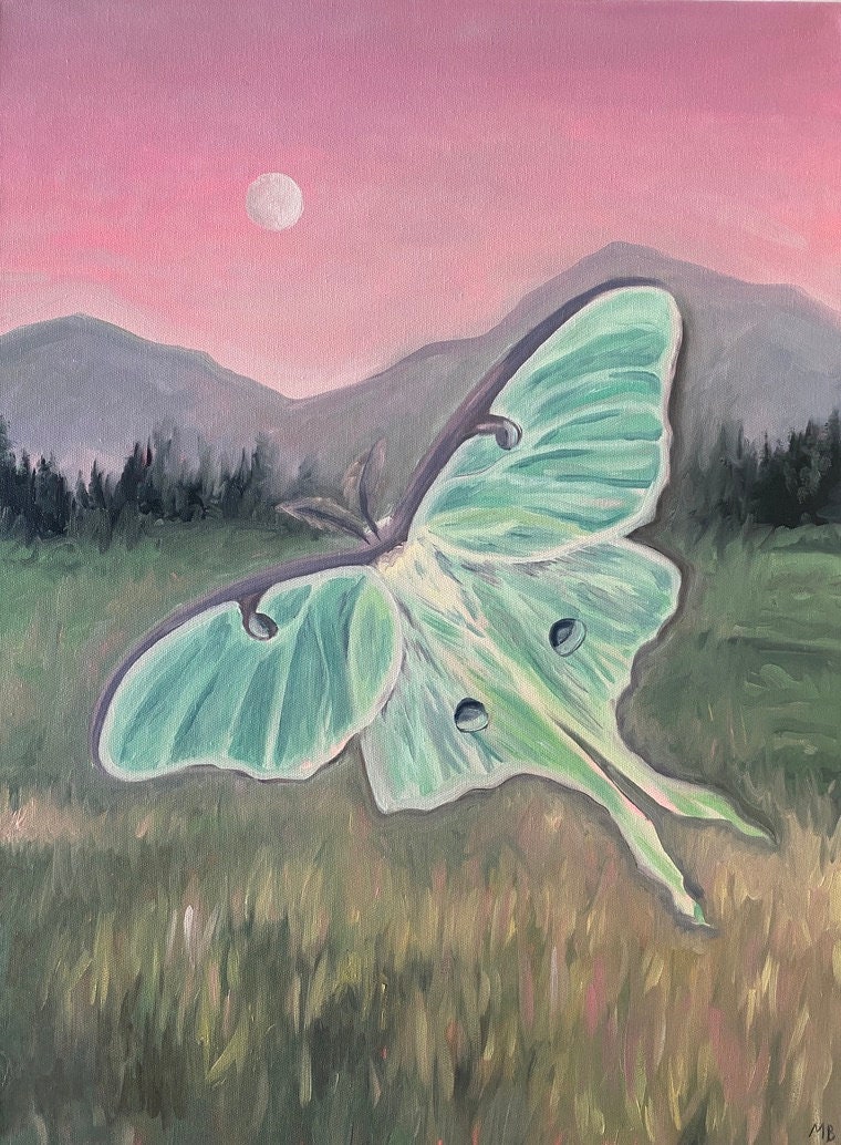 Luna Moth Landscape Original Painting - Etsy