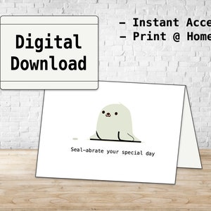 Seal-ebrate with Joy - Afdrukbare verjaardagskaart met vouwgids voor enveloppen