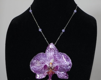 Real Orchid Flower Necklace | Purple Orchid Pendant | Natural Flower Charm | Genuine Flower Jewelry