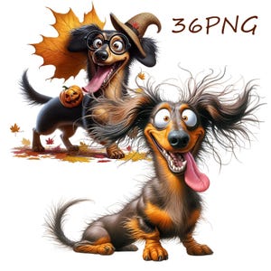 Funny Dachshunds png, images for your creative activities, images for printing, GoodNotes Stickers, 36 PNG transparent background.
