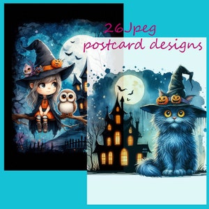 Cartões postais de Halloween, cartão postal, pôster, fotos para sua criatividade, para impressão, para uso comercial, 26 arquivos JPEG
