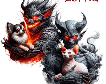 Demon and Pet Clipart, Mystical Dark Art (26 PNG Digital Download)