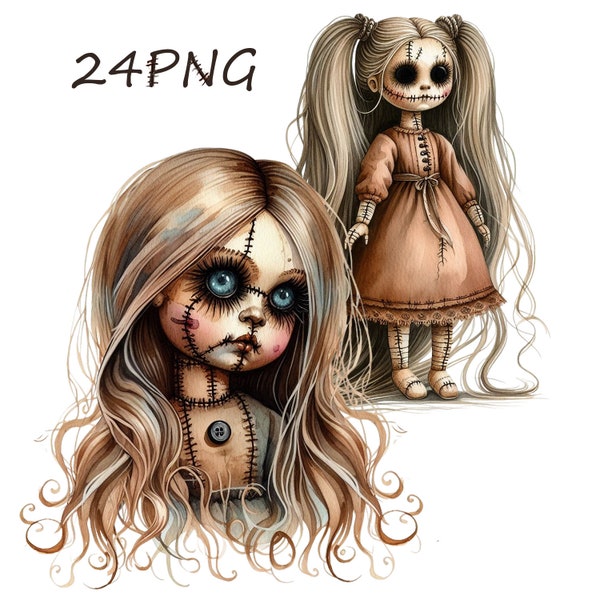 vintage scary doll, images for your creativity, horror, images for printing, 24 PNG images with transparent background