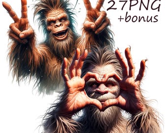 Sasquatch Clipart PNG Bundle: Bigfoot, Yeti Images 27PNG (Digital Download)