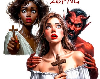 Demon Girl mit Kruzifix PNG, Horror Mysticism Clipart (26 PNG)