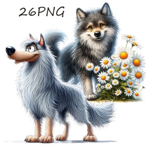 Cartoon Wolf Clipart: 26 PNG-Bilder, transparenter Hintergrund (digitaler Download)
