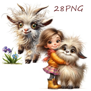 面白いヤギのイラスト：28 枚の PNG クリップアート画像（デジタルダウンロード）