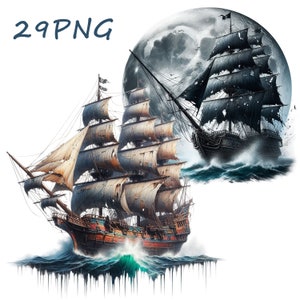 Piratenschiff, Piratenschädel, druckbare Bilder, druckbare Abenteuer Clipart, Sofort-Download, 29 PNG mit transparentem Hintergrund