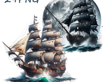 Pirate Ship Clipart: Skull Adventure PNG Images (Digital Download)