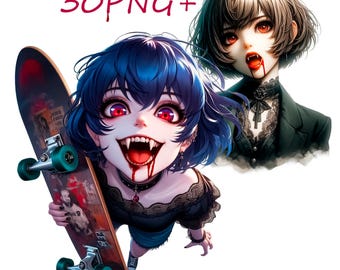 Anime Vampire Girl Portrait PNG Clipart, Humorous Illustration (30 PNG)