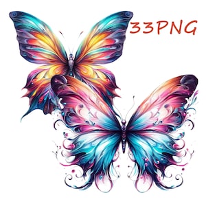 Colorful clipart and graphic design, collection of stunning butterfly illustrations for creative projects, 33 PNG transparent background