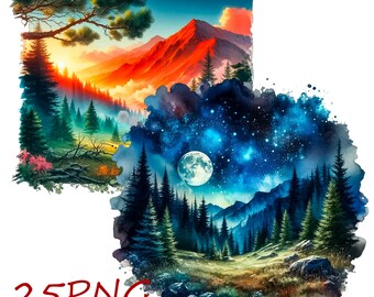 Mountains PNG Clipart: Nature Design, Transparent Background (Digital Download, Commercial Use OK