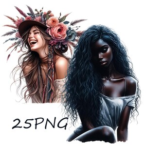 Girl png, Flair girls, Hippie Girl PNG, Afro Girl PNG, Printable File, Itages for er Creatives, 25 PNG Transparent Background