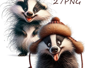 Imágenes prediseñadas de tejón divertido: ilustraciones PNG extravagantes (descarga digital)