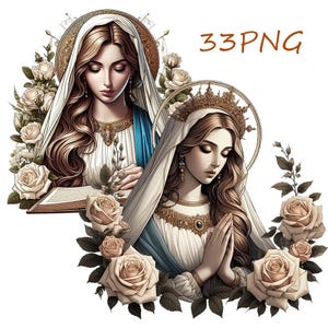 Virgin Mary & Praying Jesus PNG Clipart: Transparent Background (Digital Download) image 1