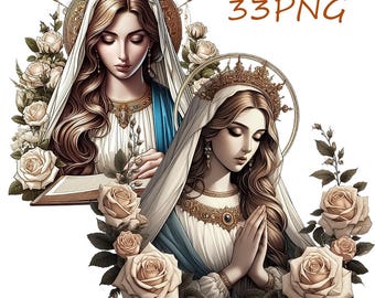 Virgin Mary & Praying Jesus PNG Clipart: Transparent Background (Digital Download)