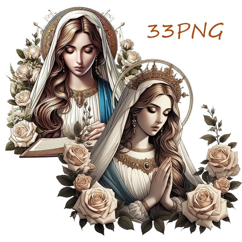 Virgin Mary & Praying Jesus PNG Clipart: Transparent Background (Digital Download) image 1