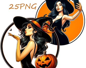 Mystical Halloween Witches PNG Clipart: 25 Fantasy Designs (Digital Download)